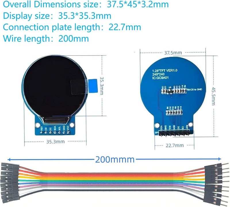 MTDELE 3Pcs TFT LCD Display Screen Compatible with for Arduino (1.28 Inch 240x240) Round Full Color HD IPS Full View RGB Touching Display GC9A01 Driver Chips 7 Pin SPI Interfac Welding Pins - Image 2